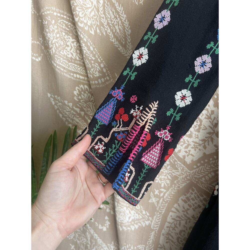 Ulla Johnson Irina Dress Black Folk Embroidered Silk Maxi Size 4 - Picture 9 of 14